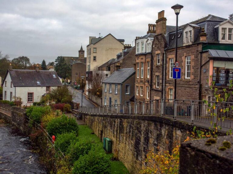 Bridge by a street in a town.