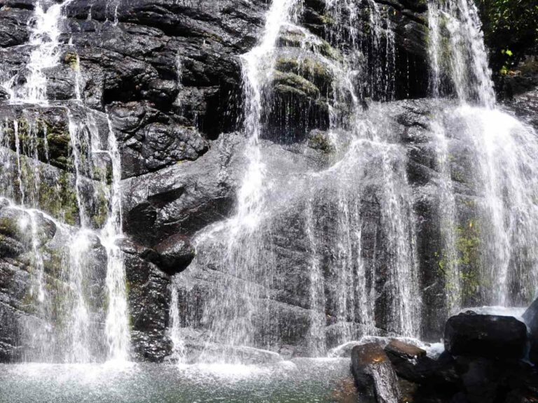 Running waterfalls over rocks.