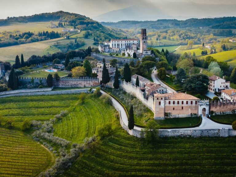 Susegana from above in the Prosecco Hills, Providence of Treviso, Italy