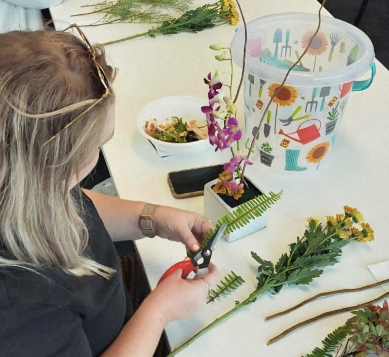 Creating an Ikebana flower arrangement