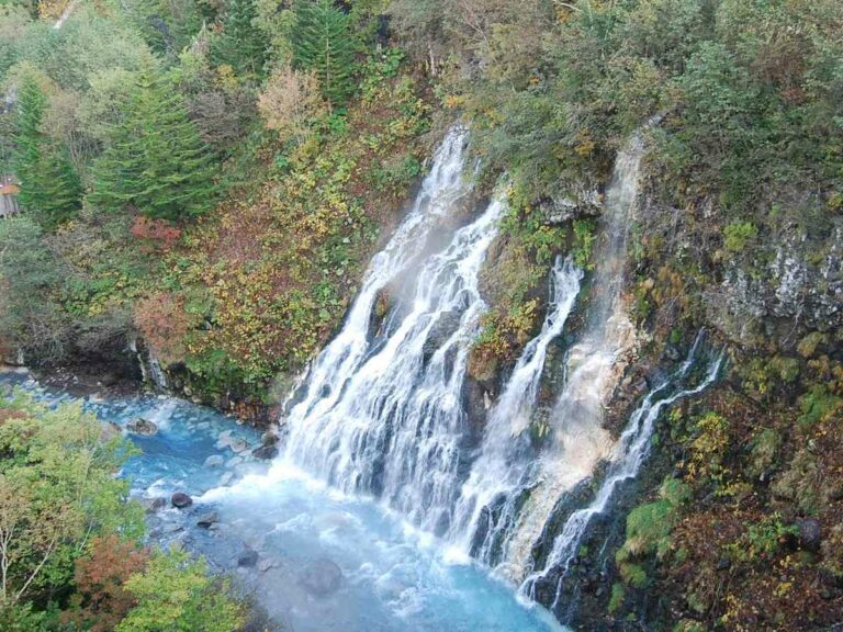 Shirogane Onsen, Blue lake waterfalls, Hokkaido Japan